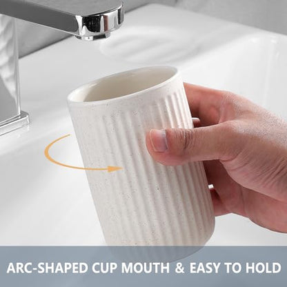 Toothbrush Holders - 2 Cup Ceramic Toothbrush Toothpaste Holders Set, Beige Bathroom Tumbler Cups Reusable Toothbrush Mouthwash Cup, Bathroom Counter Organizer - color: Beige, size: 2pcs