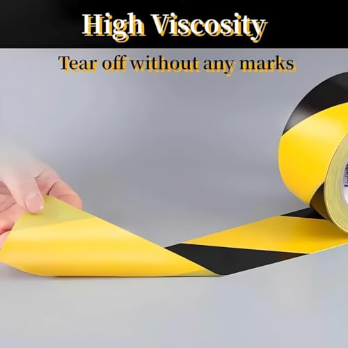 3 Inch x 200FT Black and Yellow Safety Tape, Hazard Tape, Warning Tape, Caution Tape Roll, Floor Marking Tape for Gymnasium, Walls, Floors, Pipes and Equipment in Construction Sites & Hazardous Areas - color: Yellow&Black