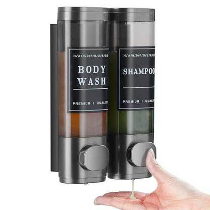 Shower Soap Dispenser Shampoo and Conditioner Dispenser 2 Chamber No Drill Wall-Mounted Shampoo Dispenser for Shower Wall Mounted Shower Dispenser for Bathroom Hotel Large Capacity,Dark Gray1 - color: Gun Gray 2 Chamber