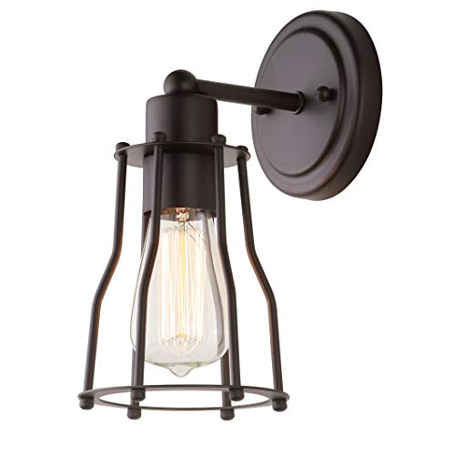 JONATHAN Y Evelyn 1-Light Metal Vanity Light 5.13", Oil Rubbed Bronze | Industrial Farmhouse Reversible Wall Sconce, Cage Shade, For Hallway, Bathroom Sconce for Mirror, LED Bulb Included - color: Oil-Rubbed Bronze, size: 1 Bulb