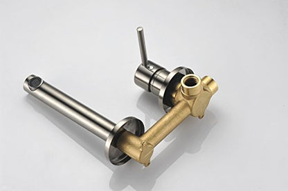 Sumerain Wall Mount Bathroom Faucet Brushed Nickel,Valve Included - color: Brushed Nickel, size: Right Handle