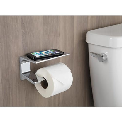 DELTA Pivotal Toilet Paper Holder With Shelf, Polished Chrome, Bathroom Accessories, 79956 6.93 x 3.94 x 3.5 Inches