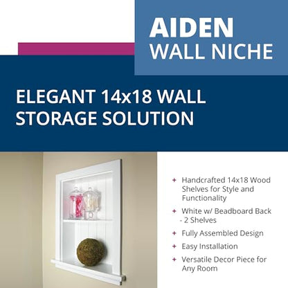 14x18 Aiden Recessed Wall Niche Medicine Cabinet Replacement, in The Wall Bathroom Cabinet Insert Shelf/Shelves, Made in North America, Real Wood, NO MDF, Beadboard, White - color: White, size: 14x18