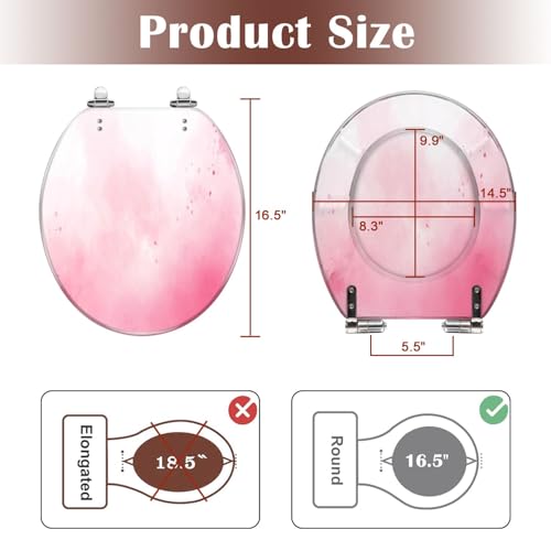 Round Toilet Seat Pink color Resin Toilet Seat Slow Quiet Close with Quick-Release Hinges Toilet Seat with Cover Easy to Clean Install - color: Multi10, size: 16.5"x14.5"
