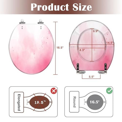 Round Toilet Seat Pink color Resin Toilet Seat Slow Quiet Close with Quick-Release Hinges Toilet Seat with Cover Easy to Clean Install - color: Multi10, size: 16.5"x14.5"