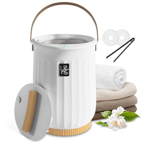 Towel Warmer for Bathroom, Portable Towel Warmer with Towel Clip, LED Display, Auto Shut-Off, Safety Lock, Towel Warmer Bucket Fits Two Oversized Towels, Bathrobes, Blankets, Pjs - White