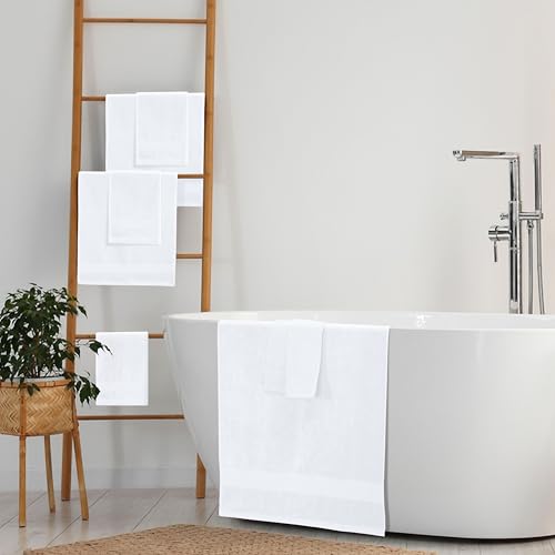 Belizzi Home 8 Piece Towel Set 100% Ring Spun Cotton, 2 Bath Towels 27x54, 2 Hand Towels 16x28 and 4 Washcloths 13x13 - Ultra Soft Highly Absorbent Machine Washable Hotel Spa Quality - White - color: White, size: 8 Piece Towel Set
