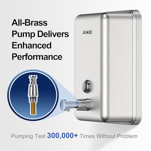 AIKE 37oz Liquid Soap Dispenser for Bathroom Easy Push,Brushed Model AK1003 | Screw Wall Mount Design for Space-Saving,Large Capacity with Safety Key for Commercial Bathroom,Stainless Steel - color: Brushed