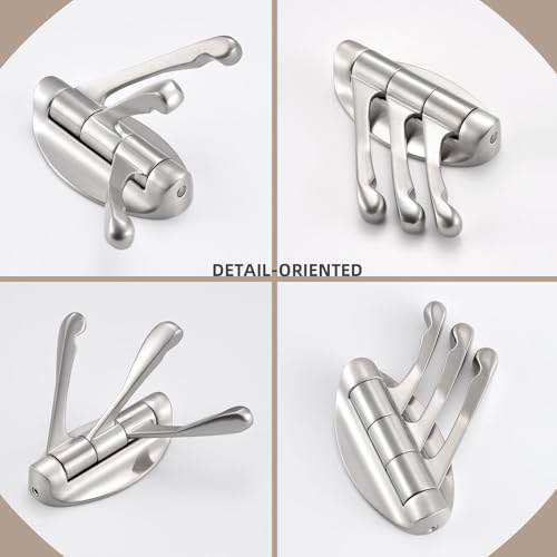 Angle Simple Bathroom Towel Hook Swivel, Robe Coat Hanger, Brushed Nickel | Zinc Alloy Foldable Robe Hook 3 Arms, Fold Flat When Not in Use, Space-Saving for Compact Rooms, Screw Wall Mount - color: Brushed Nickel, size: 1 Pack