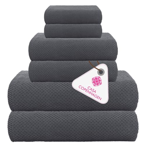 CASA COPENHAGEN Popcorn 6Pcs 100% Egyptian Cotton Designer Towels Gift Set -Pine Grey, 600GSM, 2Bath 2Hand 2Washcloths, Bath Towels for Shower(Box Pack,Gift Ribbon, Set for Women & Men) - color: Moss Grey, size: 6Pcs Towel Set