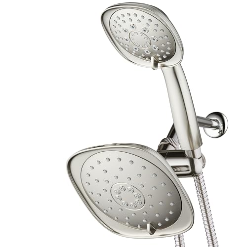 AquaDance Luxury Square High-Pressure Giant 7.3" Rain Shower Head/Handheld Spa Combo. Extra-Long 72" Stainless Steel Hose, 3-way Flow Diverter, Satin Nickel Finish - color: Satin Nickel