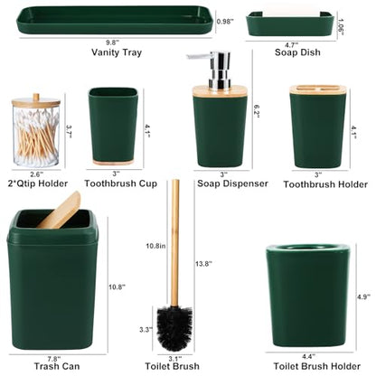 Bathroom Accessory Set 9 Piece Hunter Green Bathroom Set with Trash Can Bathroom Accessories Green Bathroom Decor - size: Bath Set, style: Dark Green