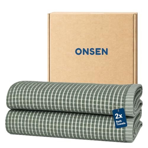 ONSEN Sculpted Terry Bath Towels, 100% American Cotton, Quick Dry Lint Free, Lightweight Absorbent Bath Towel Set with Hanging Loop, 28x55 in (Spruce, 2X Bath Towel) - color: Spruce, size: 2X Bath Towel