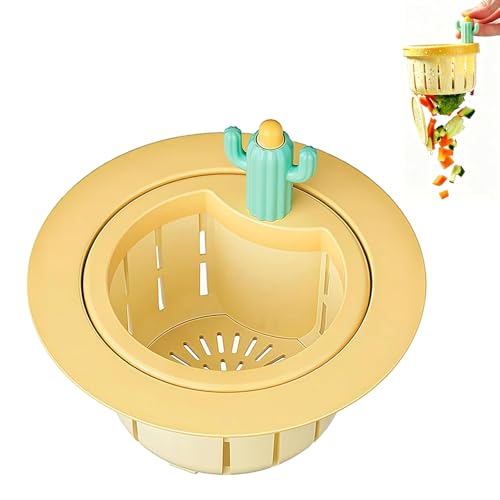 Cactus Kitchen Sink Drain Strainer,Press Automatic Dumping Basket（Yellow） - color: Yellow