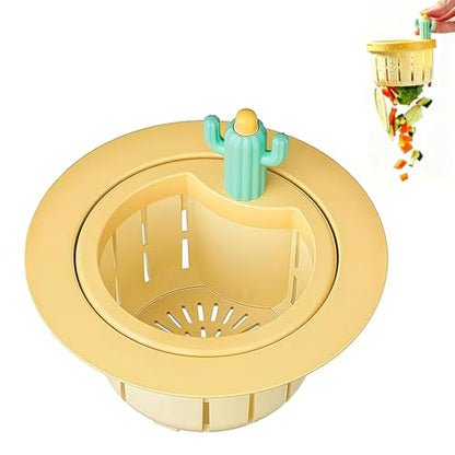 Cactus Kitchen Sink Drain Strainer,Press Automatic Dumping Basket（Yellow） - color: Yellow