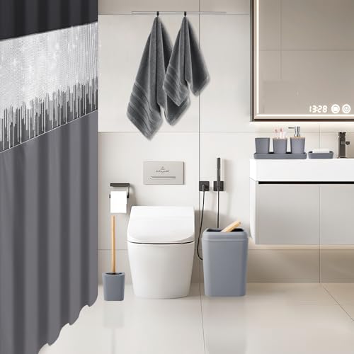 Bathroom Accessory Set – Bathroom Set with Glitter Shower Curtain, Towel Set,24 Piece Grey Shower Curtain, Bathroom Accessories Set with Shower Curtain Set for Home Decor - size: Bath Set+Shower Curtain, style: Grey