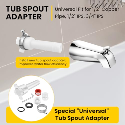 Four in One Universal Tub Spout Adapter, Bathroom Bathtub Faucet Replacement Kit with Assembly Tool Fits 1/2'' Copper Pipe, 1/2'' IPS and 3/4'' IPS