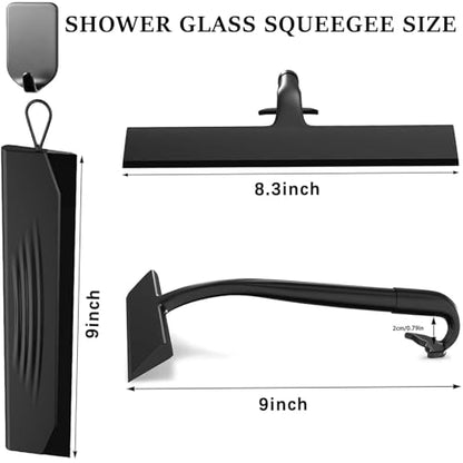 2PACK Shower Squeegee for Glass Doors All-One-Piece Silicone with Hook | Design for Easy Hanging & Cleaning for Bathroom, Window, Kitchen, Mirror, Tile Wall, Car, Streak-Free No-Squeak Tool, Black