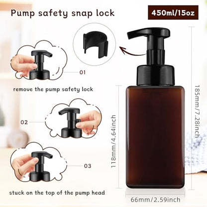 3 Pack Foaming Soap Dispenser Empty Plastic Foam Pump Bottle Refillable Foam Soap Bottle Dispenser for Shampoo Liquid Soap Face Wash (Brown, 450ml/15oz) - color: Brown, size: 450 ml
