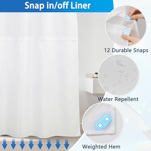 Ocean No Hook Shower Curtain with Snap in Liner Set, Shark Shower Curtain with Mesh Top Window and Weighted Hem, 71x74in Hotel Style Summer Double-layer Waterproof Fabric Shower Curtain for Bathroom - color: Shark