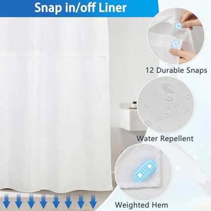 Ocean No Hook Shower Curtain with Snap in Liner Set, Shark Shower Curtain with Mesh Top Window and Weighted Hem, 71x74in Hotel Style Summer Double-layer Waterproof Fabric Shower Curtain for Bathroom - color: Shark