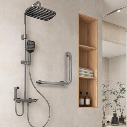 Angled Shower Grab Bar, 16x16 Inch Stainless Steel Bathroom Grab Bar, 1.25" Diameter L-Shaped Brushed Nickel Grab Bars for Bathtubs and Showers, Handicap Shower Grab Bar for Seniors Elderly - size: 16x16 Inch