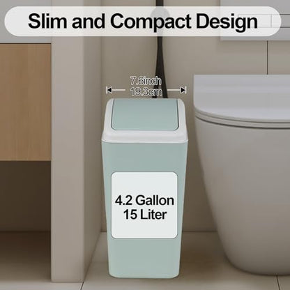 4.2 Gallon Compact Plastic Bathroom Trash Can (Green) | Swing Kitchen Garbage Bin, Space-Saving Design for Home, Bedroom, Office - color: Green