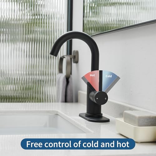 Black Bathroom Faucet 1 Hole,Wet Bar Sink Faucet with Pop-Up Drain,Stainless Steel Single Handle Small Kitchen Faucet with 4 in Deck Plate,360°Swivel Faucet for Farmhouse Vanity Sink Lavatory and RV - color: Black, style: Rotatable