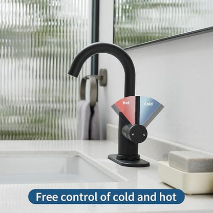 Black Bathroom Faucet 1 Hole,Wet Bar Sink Faucet with Pop-Up Drain,Stainless Steel Single Handle Small Kitchen Faucet with 4 in Deck Plate,360°Swivel Faucet for Farmhouse Vanity Sink Lavatory and RV - color: Black, style: Rotatable