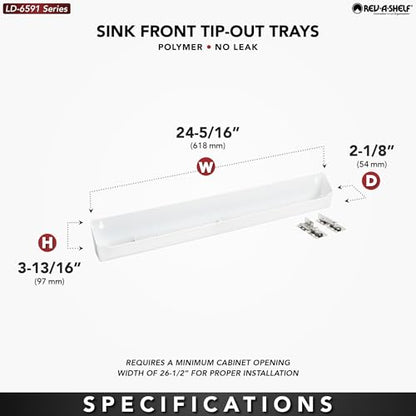 Rev-A-Shelf 24" Plastic Tip-Out Tray Organizer for Sink Base Cabinets, Home Kitchen and Bathroom Organization, Min Opening Width 26.5", White, LD-6591-24-11-1 - size: 24" x 24" x 3.8"