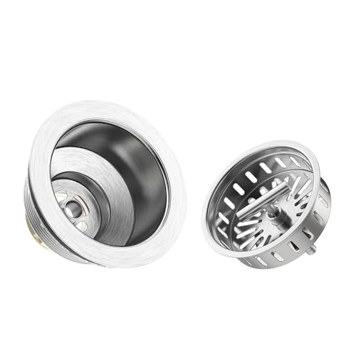 KONE Kitchen Sink Drain Sink Strainer 3-1/2 Inch Drain Assembly Kit Replacement for Universal 3.5 Inch Kitchen Sink, All Stainless Steel Body with Strainer Basket and Drain Stopper (9171，Stainless) - color: Stainless