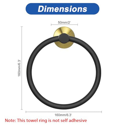 NearMoon Bath Towel Ring, Bathroom Hardware Accessories-Thicken Stainless Steel Hand Towel Holder for Bathroom, Modern Round Towel Hanger Wall Mounted (Black and Gold, 1 Pack) - color: Black and Gold