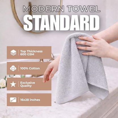 Set of 6 Luxurious Hand Towels for Bathroom, 16x28 inches, 100% Cotton, Ultra-Soft, Absorbent & Durable, 600GSM Bathroom Hand Towel - Ideal for Gym, Bath, Spa Use (Light Gray, 6 Pack) - color: Light Gray