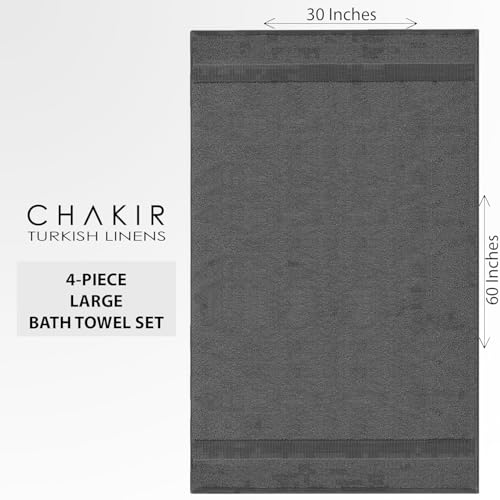 Chakir Turkish Linens 2 Piece Large Bath Towels, 100% Cotton Turkish Towels for Bathroom, Luxury Soft Absorbent Bath Towels, 30 x 60 Inches, Dark Gray - color: Dark Gray