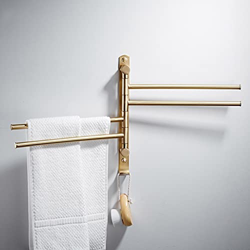 ZHOUXIAO All Brass Swing Out Towel Bar Holder Wall-Mounted/Gold Swivel Towel Rack Hanger Organizer for Bathroom,Kitchen, 4-Bar Towel Bar Folding Arm Swivel Hanger Bathroom St Black