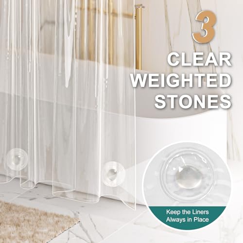AmazerBath Heavy Duty Shower Curtain Liner 12 Gauge, 72 x 72 Inches Clear Shower Curtain Liner with 3 Clear Stones and 12 Grommet Holes, Weighted Plastic Shower Liner (Pack of 3) - size: 72"W x 72"L (Pack of 3)