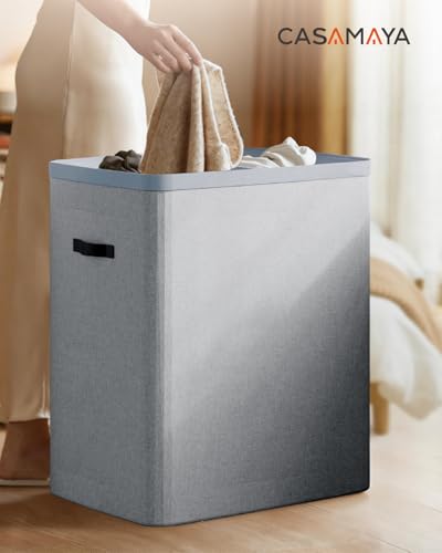 CASAMAYA Laundry Basket with Lid, Laundry Hamper 2 Section, 170L collapsible Laundry Organizer, Easy Assembly, with Handles and Removable Liners, 22 x 15.7 x 29.5 Inches, Gray JSP903G - color: Gray, size: 170L(2-Section)