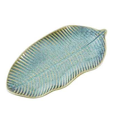 11" Green Ceramic Leaf Decorative Tray, Reactive Glaze Stoneware | Decorative Bowl, Handcrafted, Leaf-Shaped, For Entryway Table, Room Décor