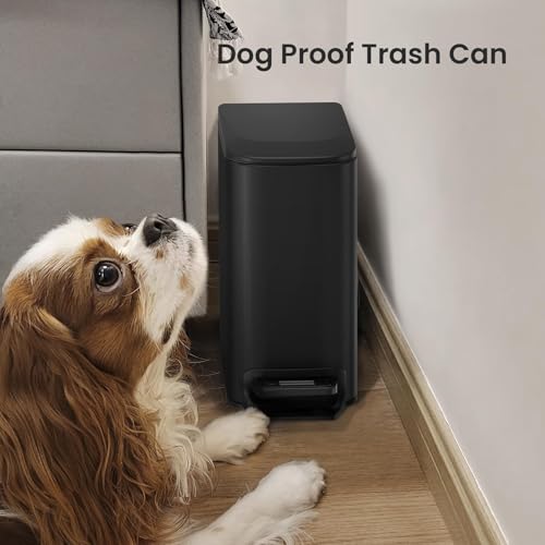 Cesun Small Bathroom Trash Can with Lid, 1.6 Gal, Soft Close, Matte Black | Step pedal soft close, Slim 5.9in fits narrow spaces, Stainless steel, Anti-fingerprint, Removable inner bucket, Odor seal - color: Matte Black