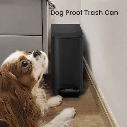 Cesun Small Bathroom Trash Can with Lid, 1.6 Gal, Soft Close, Matte Black | Step pedal soft close, Slim 5.9in fits narrow spaces, Stainless steel, Anti-fingerprint, Removable inner bucket, Odor seal - color: Matte Black
