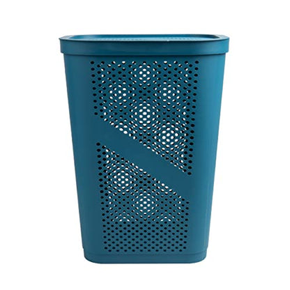 Mind Reader 60L Slim Laundry Hamper, Clothes Basket, Lid, Ventilated, Plastic, Set of 2, Blue - color: Blue, size: 2-Pack