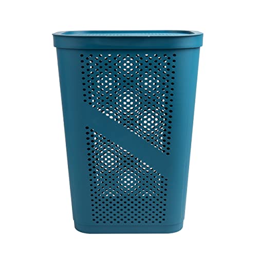 Mind Reader Slim Laundry Hamper with Lid, 60L Clothes Basket, Ventilated Plastic, Blue - color: Blue, size: Single