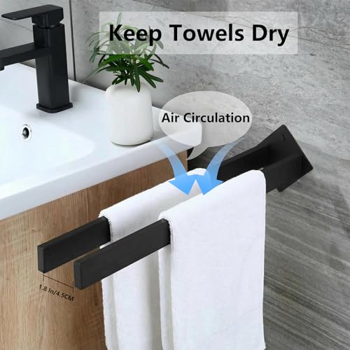 Double Rod Towel Bar 16 Inch, SUS304 Stainless Steel Wall Mounted Towel Holder, Bathroom Kitchen Double Layer Towel Rail, Modern Design Square Wall Towel Rack for Bathroom, Kitchen Black - color: Black