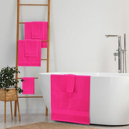 Belizzi Home 8 Piece Towel Set 100% Ring Spun Cotton, 2 Bath Towels 27x54, 2 Hand Towels 16x28 and 4 Washcloths 13x13 - Ultra Soft Highly Absorbent Machine Washable Hotel Spa Quality - Hot Pink - color: Hot Pink, size: 8 Piece Towel Set