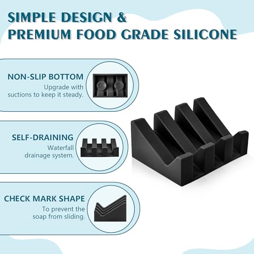 Soap Dish Holder for Shower with Suction Cup, Silicone Soap Holder & Saver Self-Draining Bar Soap Dish Keeps Soap Dry for Bathroom, Kitchen, Bathtub, Extends Soap Life (Black-1Pack) - color: Black - 1 Pack