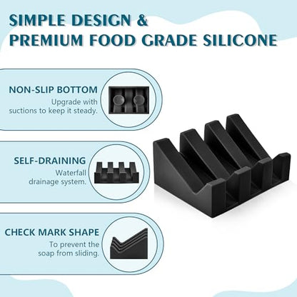 Soap Dish Holder for Shower with Suction Cup, Silicone Soap Holder & Saver Self-Draining Bar Soap Dish Keeps Soap Dry for Bathroom, Kitchen, Bathtub, Extends Soap Life (Black-1Pack) - color: Black - 1 Pack