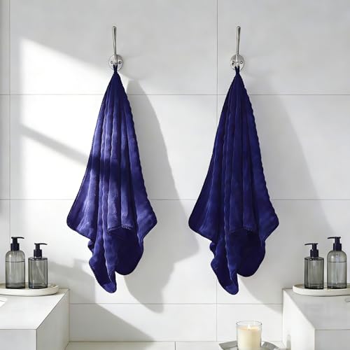 COZYART Lint Free 8Pcs Bathroom Towels Set Ultra Soft Microfiber Navy Blue | Cloud-soft, Ultra fluffy, Thick, Highly Absorbent, Quick Dry, Lint-Free Towels - color: Navy Blue