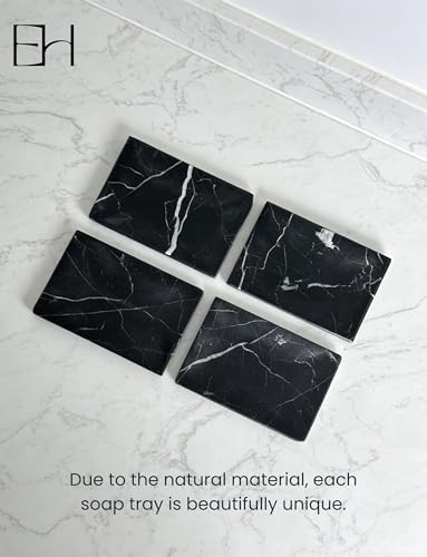 Marble Soap Dish for Shower | Real Marble Black Marquina, Non-Slip Feet, Stone Bar Soap Saver, Holder Container for Bathroom Decor Accessories Rectangular - size: Black Marquina