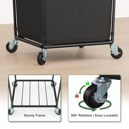 Rolling Laundry Basket with Wheels, Rolling Laundry Hamper with Wheels 2PK | Double Laundry Hampers Cart on Wheels, Narrow Slim Clothes Hamper Organizer with Sturdy Metal Frame, Black - color: Black 2 Pack, size: 160L