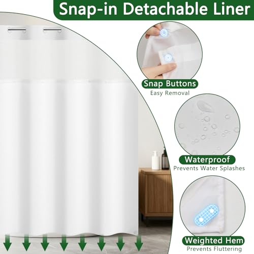 No Hook Shower Curtain and Liner, Farmhosue Machine Washable Waterproof Shower Curtain with Mesh Top Window and Weighted Hem, Spring Garden Floral Shower Curtains for Bathroom, 71" W x 74" L - color: Lush Greenery